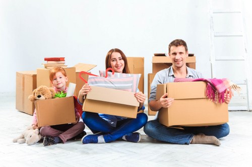 Business furniture and boxes being prepared for an office relocation in Bayswater